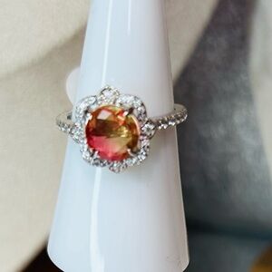 Bomb Party Lab Created Watermelon Tourmaline Ring Sterling Silver Size 7